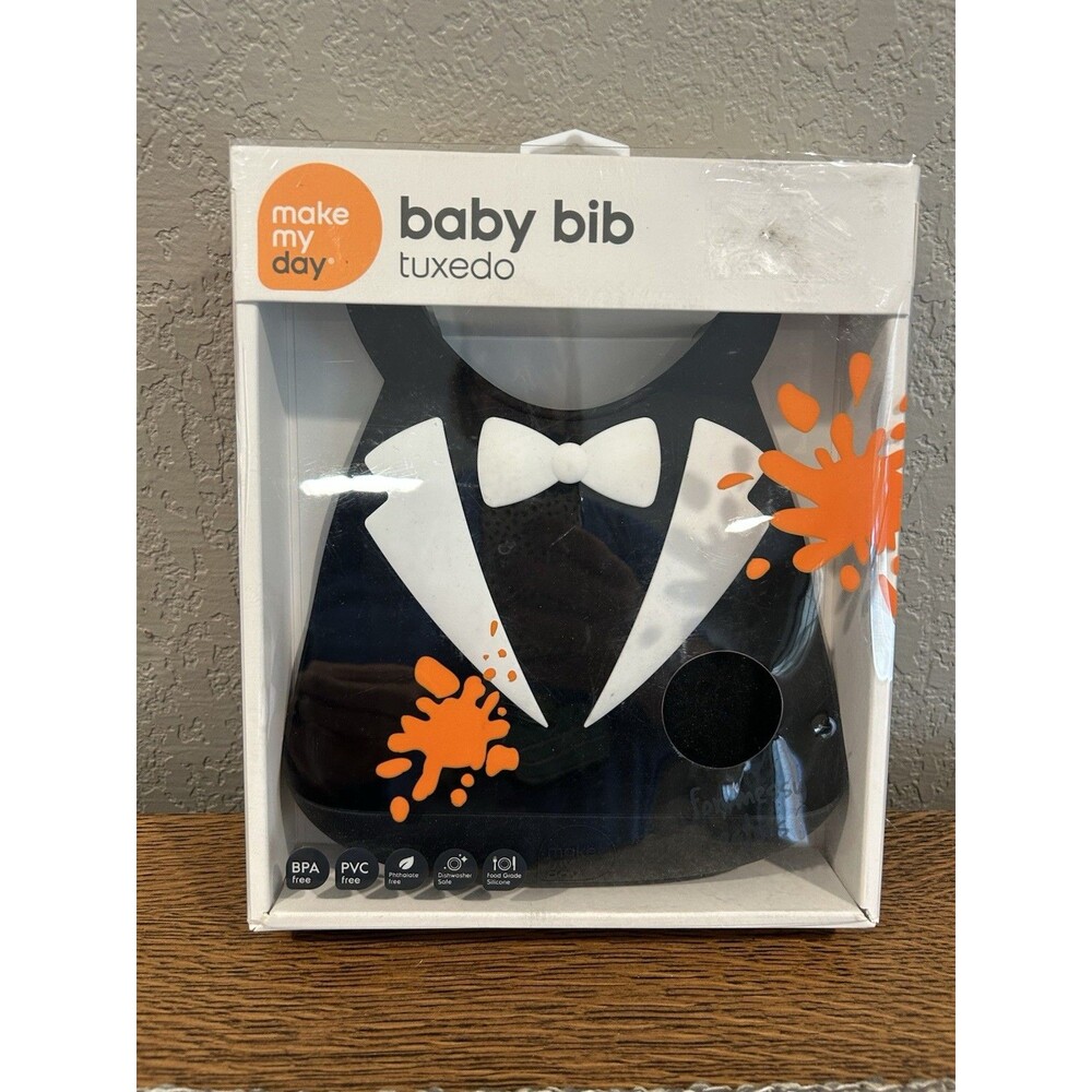 Make My Day Silicone Baby Bib Tuxedo Baby Boy Black New In Box 2014